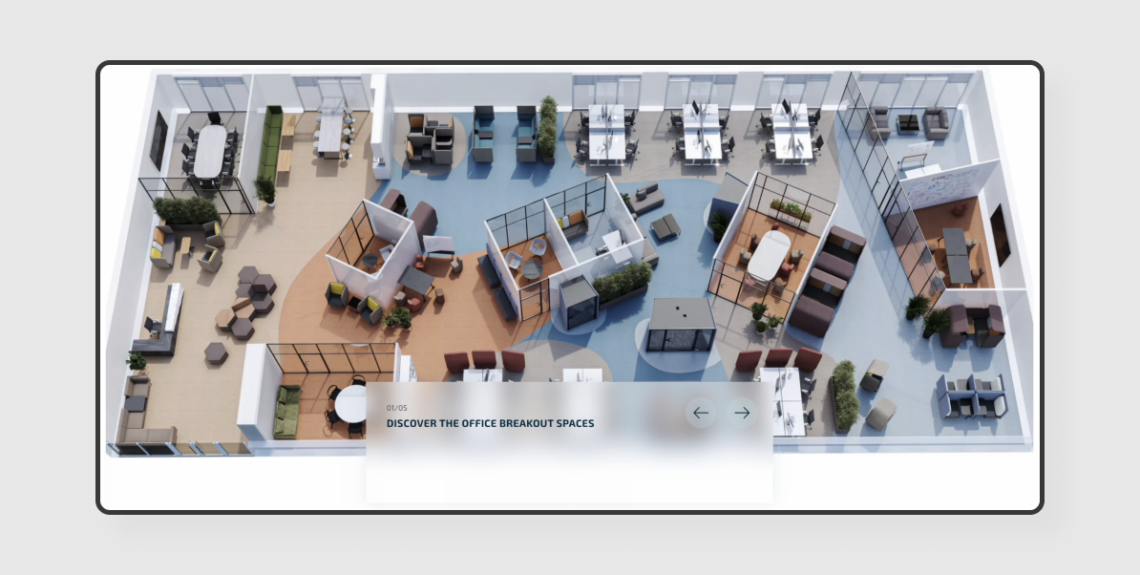The website enables to move between work zones and office breakout spaces