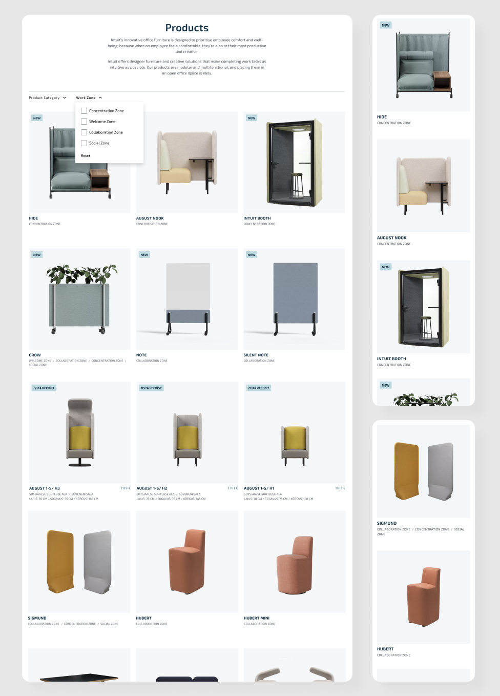 An overview of Intuit's products on the developed e-store